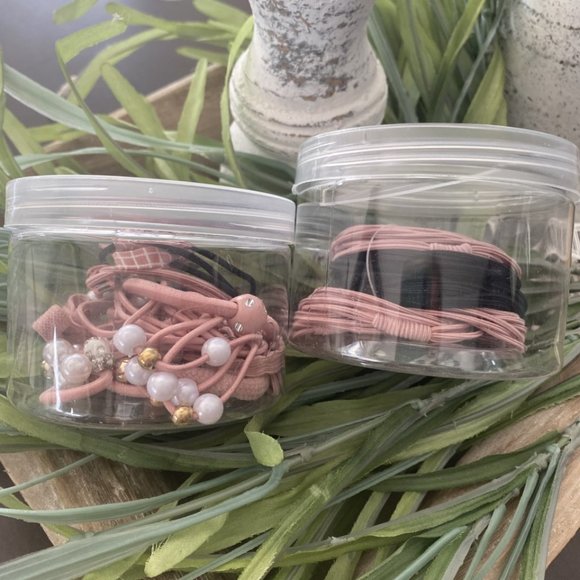 Set /32 Black and Pink Elastics Hair Accessories-Faux Pearls - Picture 4 of 6